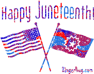 Happy Juneteenth Crossed Flags Glitter Graphic, Greeting, Comment, Meme